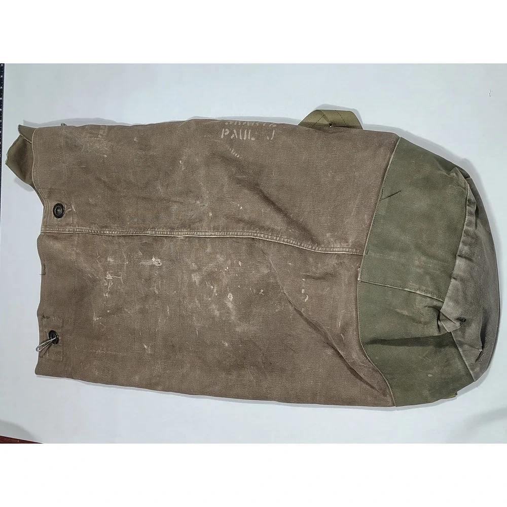 Vintage US Military Canvas Duffle Bag Backpack Two Tone Olive Drab Swartz Paul J
